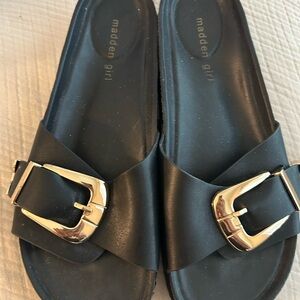 Madden Girl Black Sandals with Gold Buckle